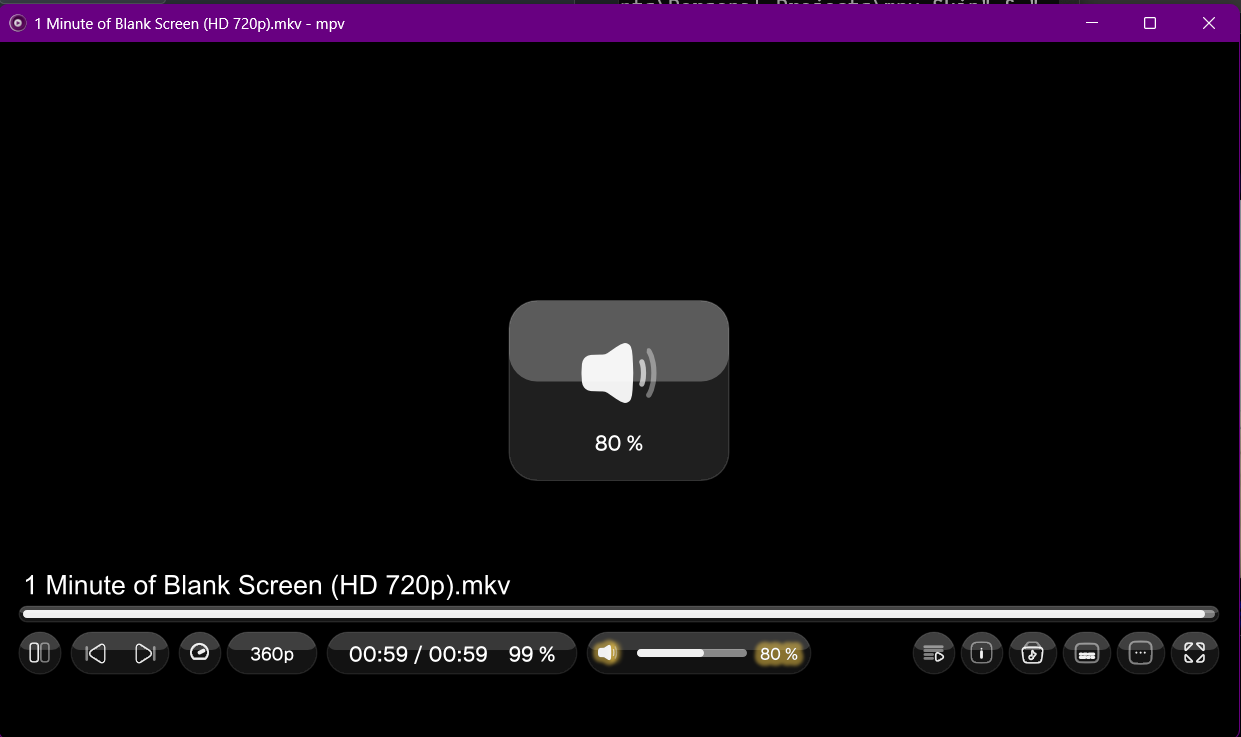 Centered volume OSD showing a speaker icon and the current volume percentage.